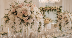 Rosas e hydrangeas para casamento
