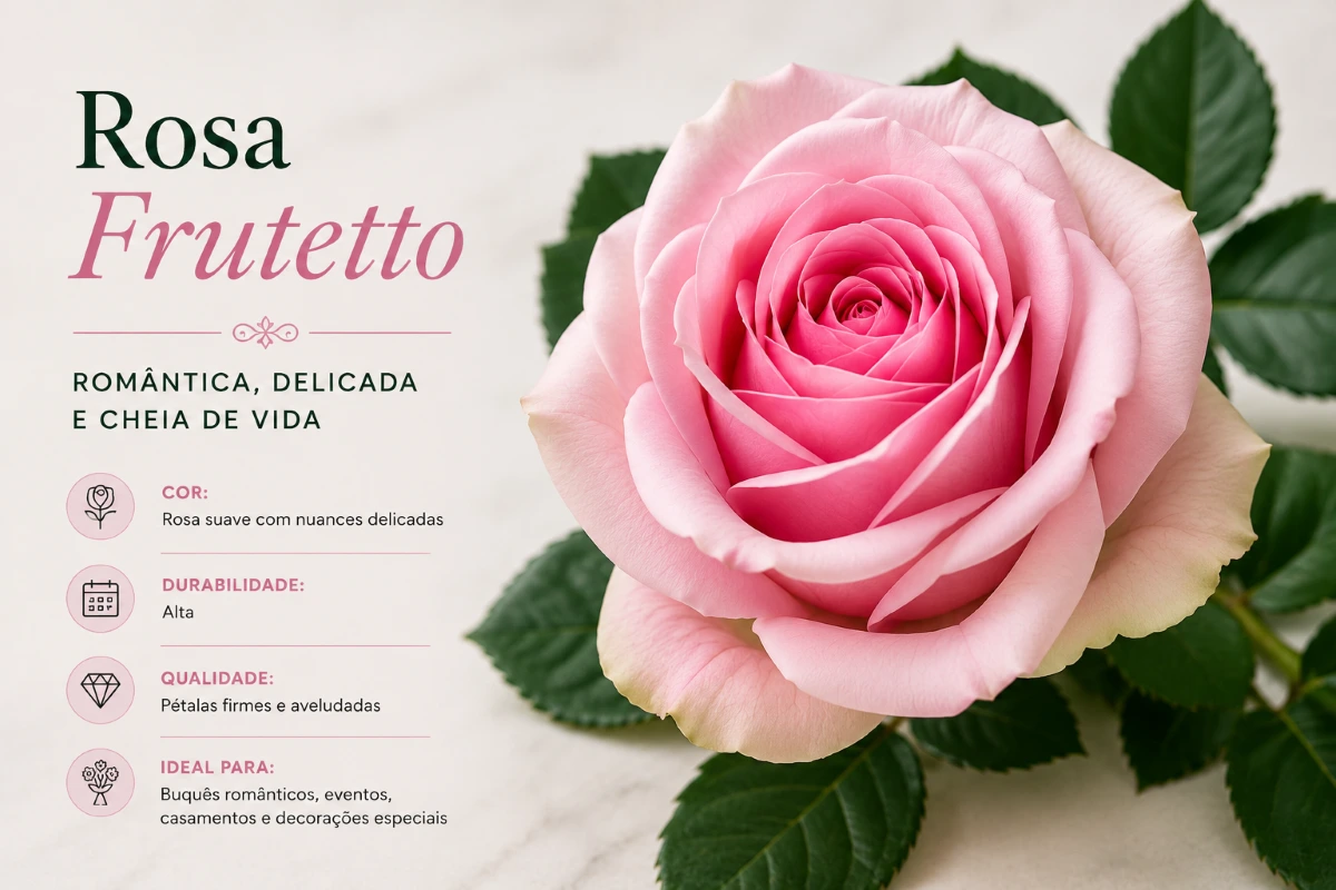 Rosa Frutetto Rosa Premium para Floristas, Casamentos e Eventos | Florália Rosa Frutetto em tons suaves de rosa utilizada em bouquets, casamentos e decoração floral premium