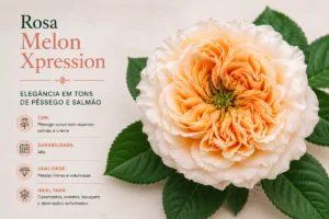Rosa Melon Xpression em tons de pêssego, creme e salmão utilizada em casamentos e decoração floral premium