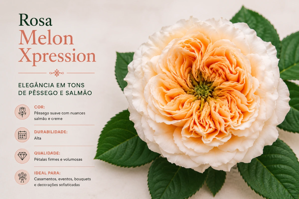 Rosa Melon Xpression Premium para Floristas, Casamentos e Eventos | Florália Rosa Melon Xpression em tons de pêssego, creme e salmão utilizada em casamentos e decoração floral premium