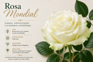 Rosa Mondial branca utilizada em casamentos, eventos e decoração floral premium