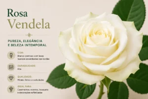 Rosa Vendela branca cremosa utilizada em casamentos, bouquets e decoração floral premium